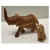 carved wood vtg elephant trunk up & vtg lion state