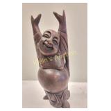 hand carved wood laughing buddha figurine