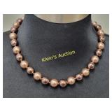 vtg pearls bronze faux necklace w/gold tone clasp