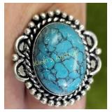 turquoise synthetic german silver cocktail ring
