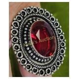 german silver & syn garnet ring NWT