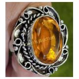 German silver & citrine ring sz 8 nwt