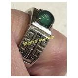 greek key design ring w/green cabochon ring