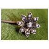 Victorian stick pin 14K gold & mine cut diamond &