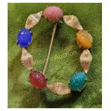 carved scarab gemstone GF brooch