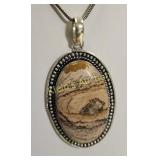 picture jasper cabochon set german silver necklace