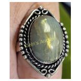 labarodite cabochon set german silver ring