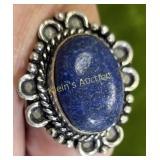 lapis lazuli cabochon set german silver ring nwt