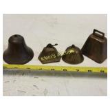 copper & bronze vtg  estate bell lot of 4 pcs