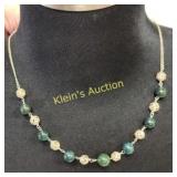green moss agate & Silvertone vintage necklace