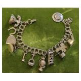 estate charm bracelet phone, heart, wishing well +