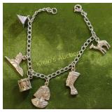 sterling silver pharaoh motif charm bracelet