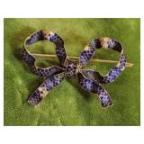 Italian 18K yellow gold & enamel bow brooch pendan