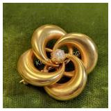 14K yellow gold Victorian gold love knot brooch w/