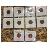 11 wheat pennies & brilliant uncirculated coins