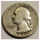 1948 D Washington silver quarter estate coin!
