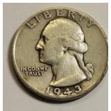 1943 silver quarter Washington us coin