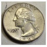 1964 silver Washington quarter ef-au? coin