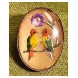 mid century lovebird enameled brooch