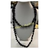 black jet  necklace 46" glass? beads