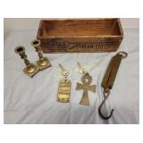 collection of vtg items Egyptian key brass hanging