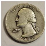 1942 silver Washington quarter us coin