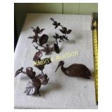 bronze wall art set, stork, heron, crane &  3pcs