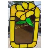 stained glass yellow rose w/ctr mirror & chain