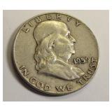 1959 D Franklin silver half dollar us coin XF!