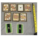vtg antique poker cards framed 3 1/2" x 2 1/4" 7pc