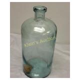 antique aqua glass apothecary bottle 10"