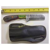 Damascus steel fixed blade knife w/sheath