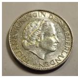 1964 silver Netherlands 1 gulden coin au-bu