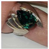mid century sterling atomic ring w.emerald green