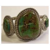 3 stone Navaho sterling & turquoise cuff bracelet