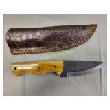 handcrafted knife w/ leather sheath 8"