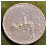 1958 500 lire silver caravelle Italy coin