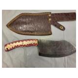hand forged Meat Cleaver w/ textured leather sheat