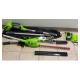 40 volt pole saw,hedge trimmer works green works