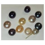lot of pearls, purples, greens & 14K post pearl
