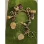 14K yellow gold charm bracelet, log cabin, thimble