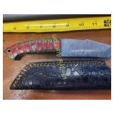 custom fixed blade Damascus steel  w/ sheath