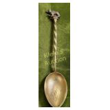 antique 800 silver gold wash spoon with bear