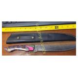 custom fixed blade knife Damascus w/sheath