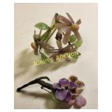 antique glass flowers brooches lot of 2