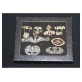 #800 Military insignias Lot Inc 10k gold pin 166 rainbow division  badge, medic badge in sterling +