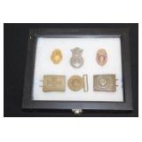 #806 2 Named Polcice Badges, AF Police Badge, WW1 German Buckles