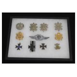 #809 British Cap badges, Imperial German Medals, with 2 Iron Cross second cross medals