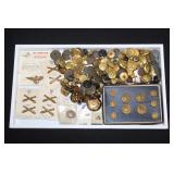 #813 large lot of military buttons and collar insignias officer and enlisted