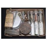 #860 WW2 smoke rifle Grenades, and spurs.